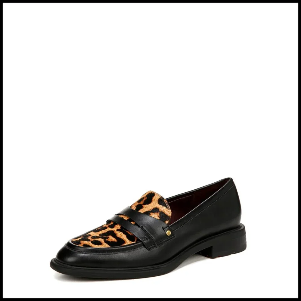 Velour Suede Loafers with Penny Strap, 1 Inch Block Heel, Slip-On